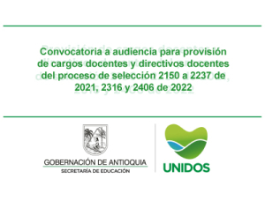 Idioma Extranjero Inglés - Convocatoria a audiencia para provisión de cargos docentes y directivos docentes del proceso de selección 2150 a 2237 de 2021, 2316 y 2406 de 2022